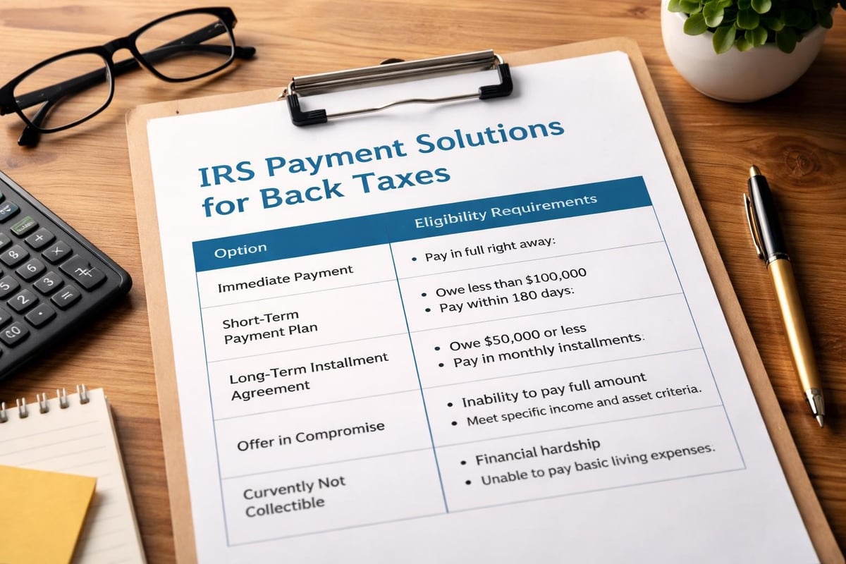 IRS back tax payment options comparison