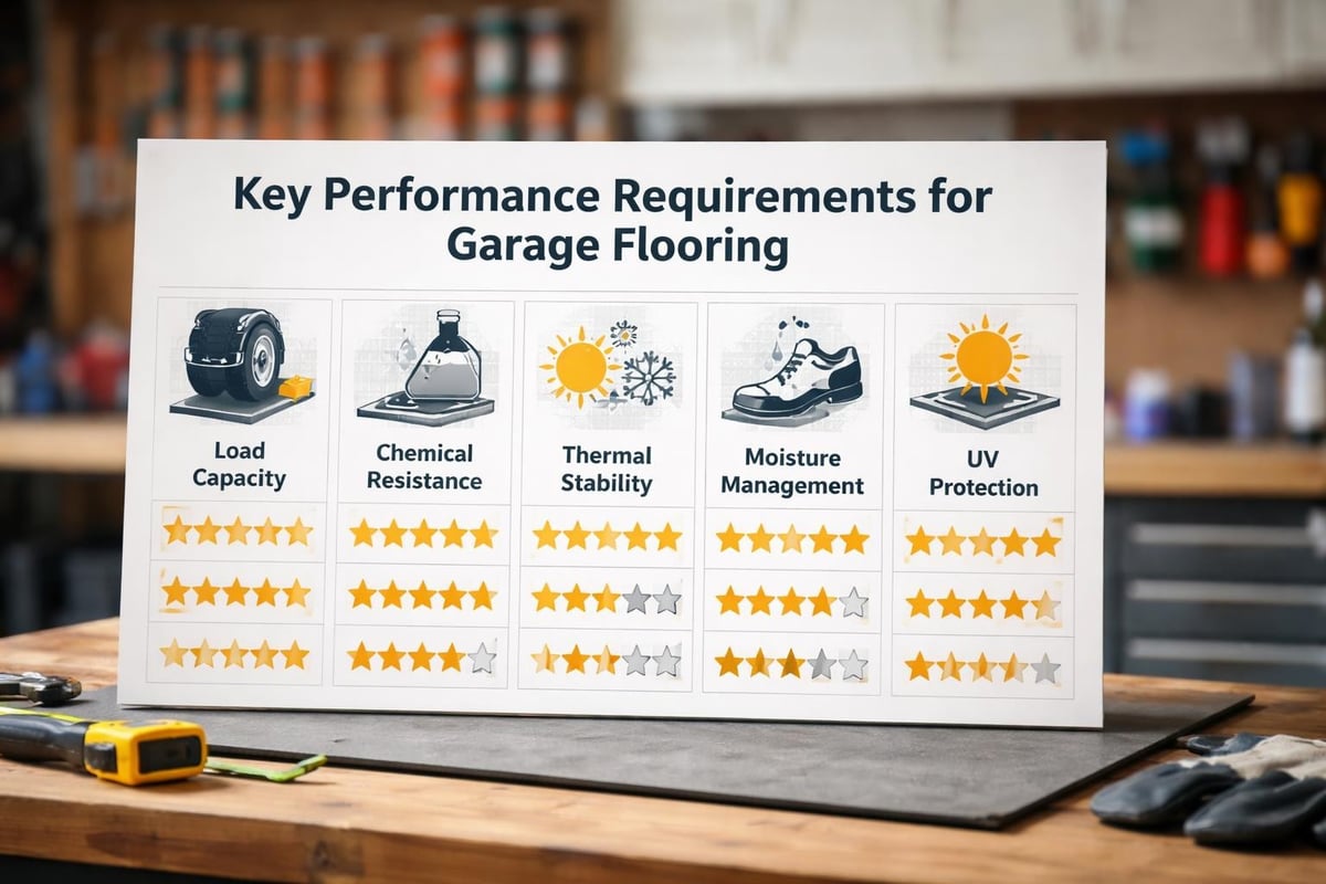Garage flooring performance criteria