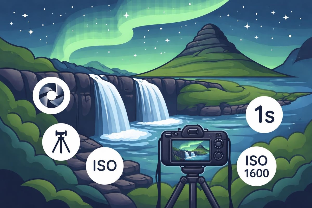 Aurora photography at Kirkjufellsfoss