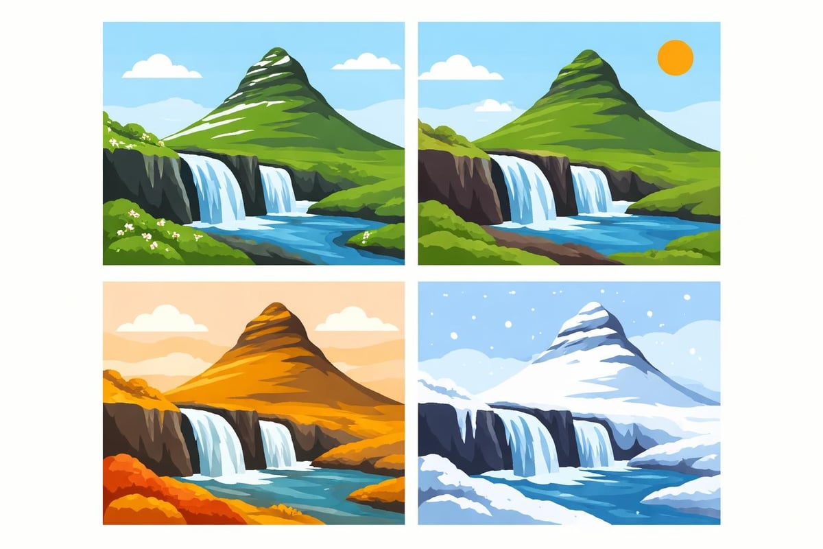 Kirkjufellsfoss seasonal changes