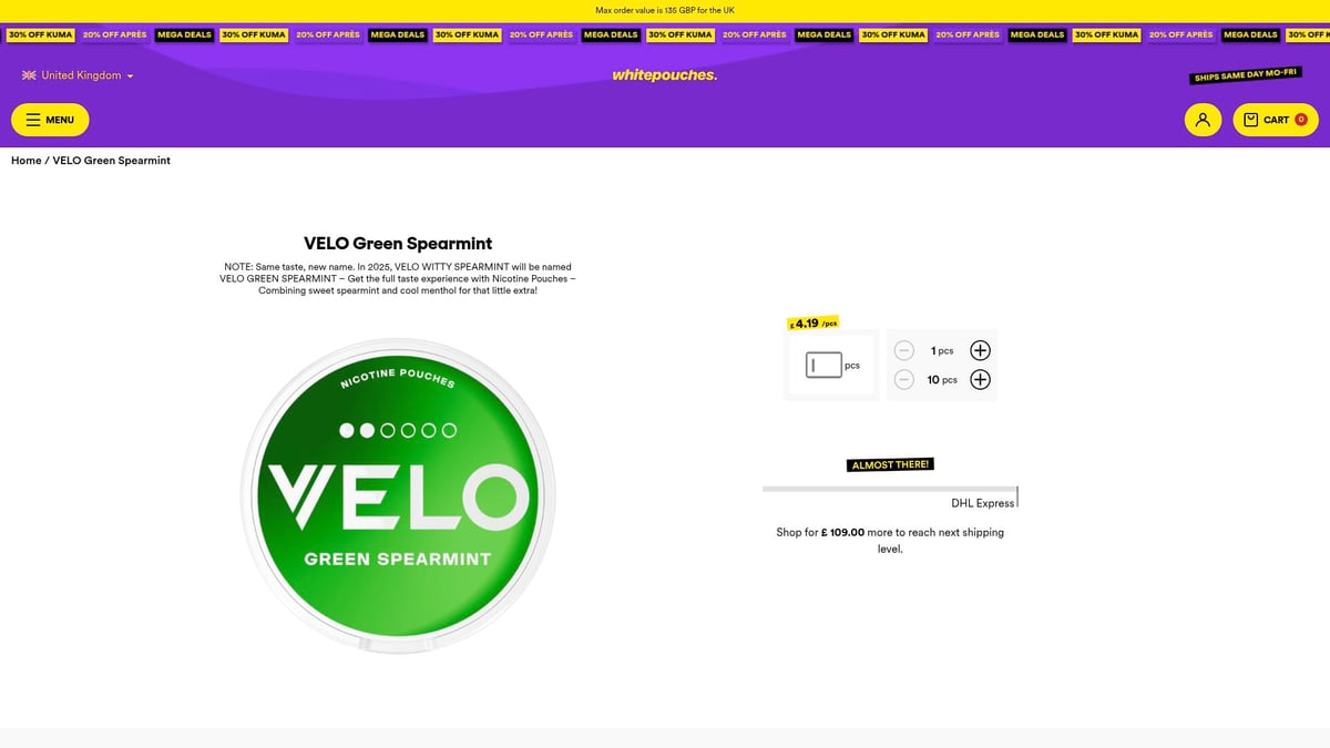 Top 7 Velo Flavor Picks to Try in 2025 - VELO Green Spearmint