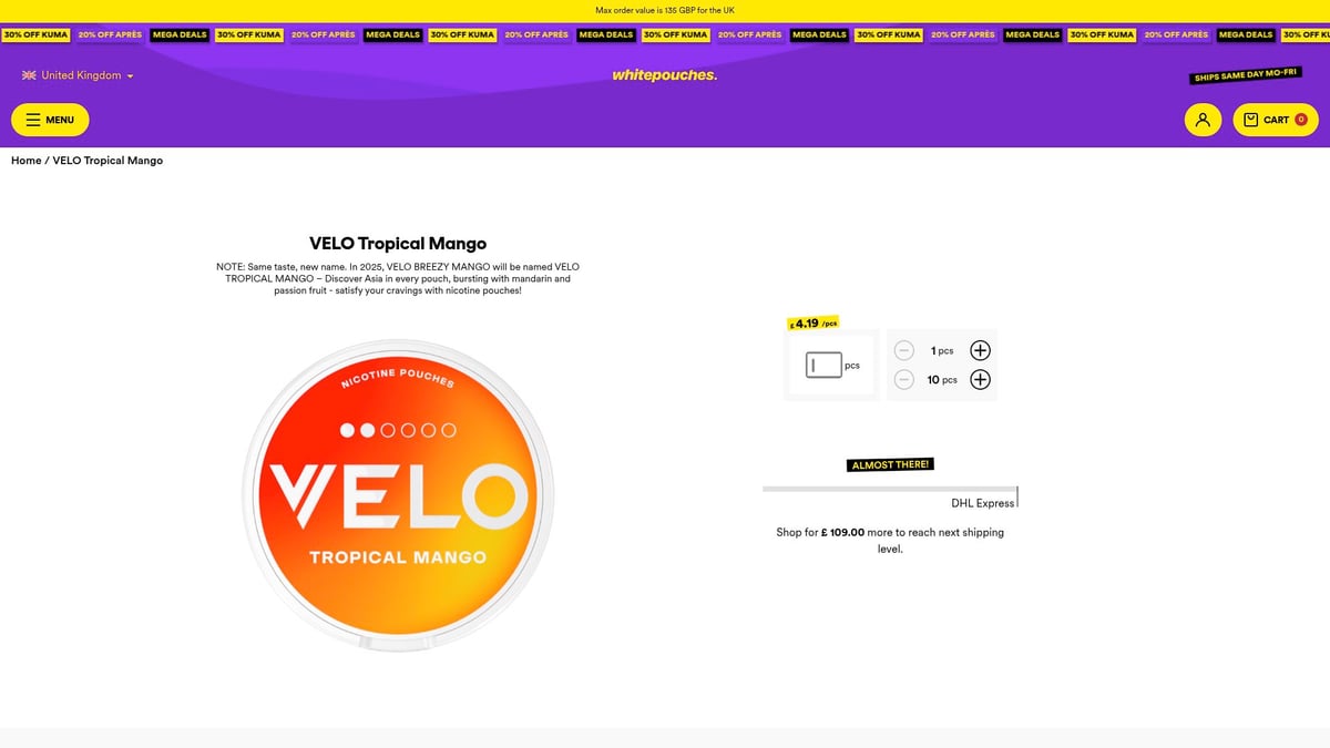 Top 7 Velo Flavor Picks to Try in 2025 - VELO Tropical Mango