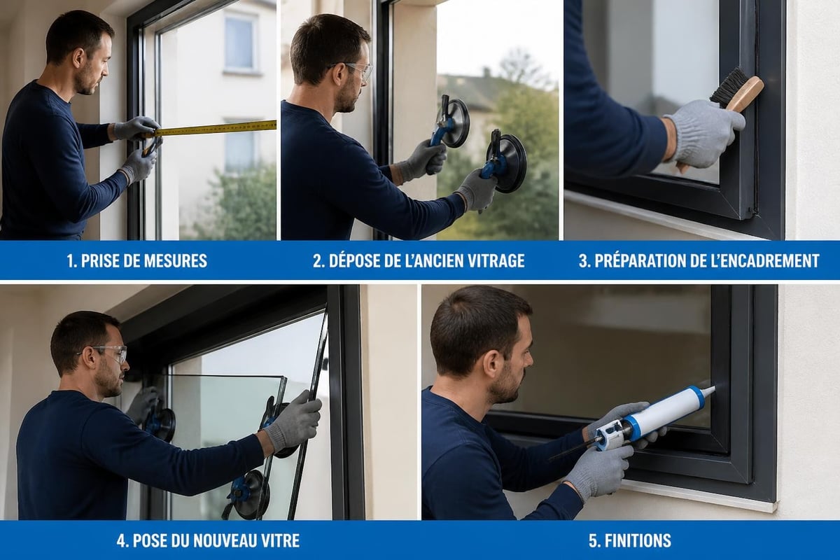 Étapes de travaux de vitrerie