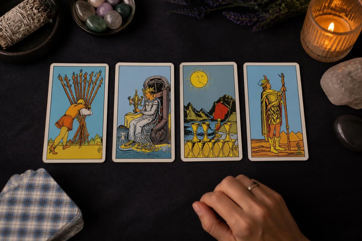 Four-card tarot spread for stress
