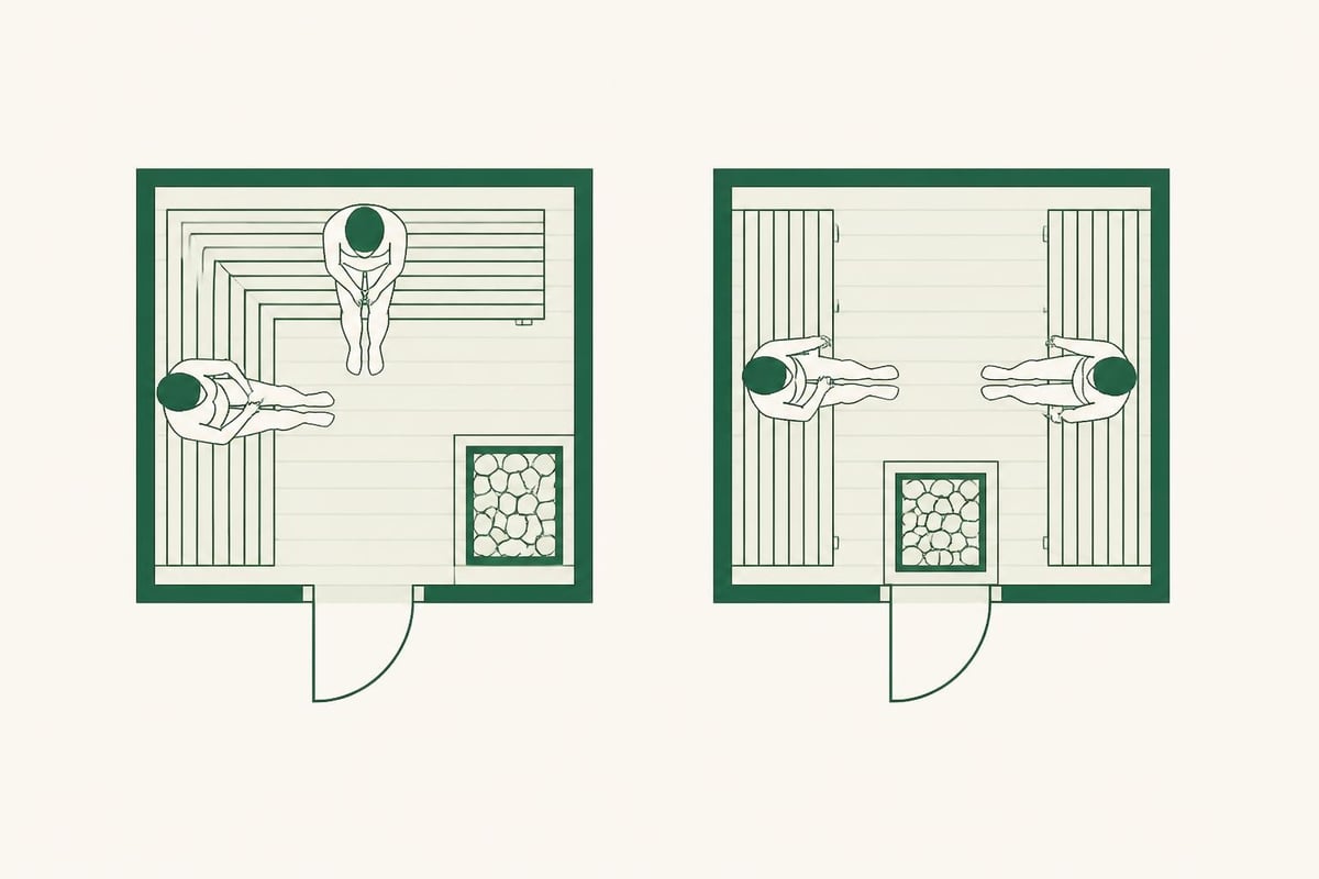 Two person sauna interior layout