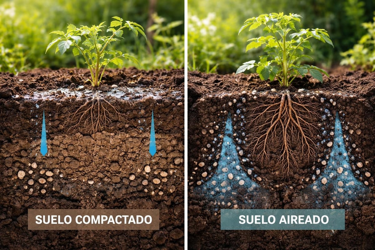 Comparación suelo compactado vs aireado