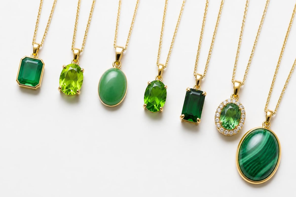Green gemstone varieties for necklaces