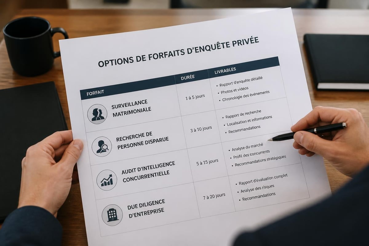 Types de forfaits détective