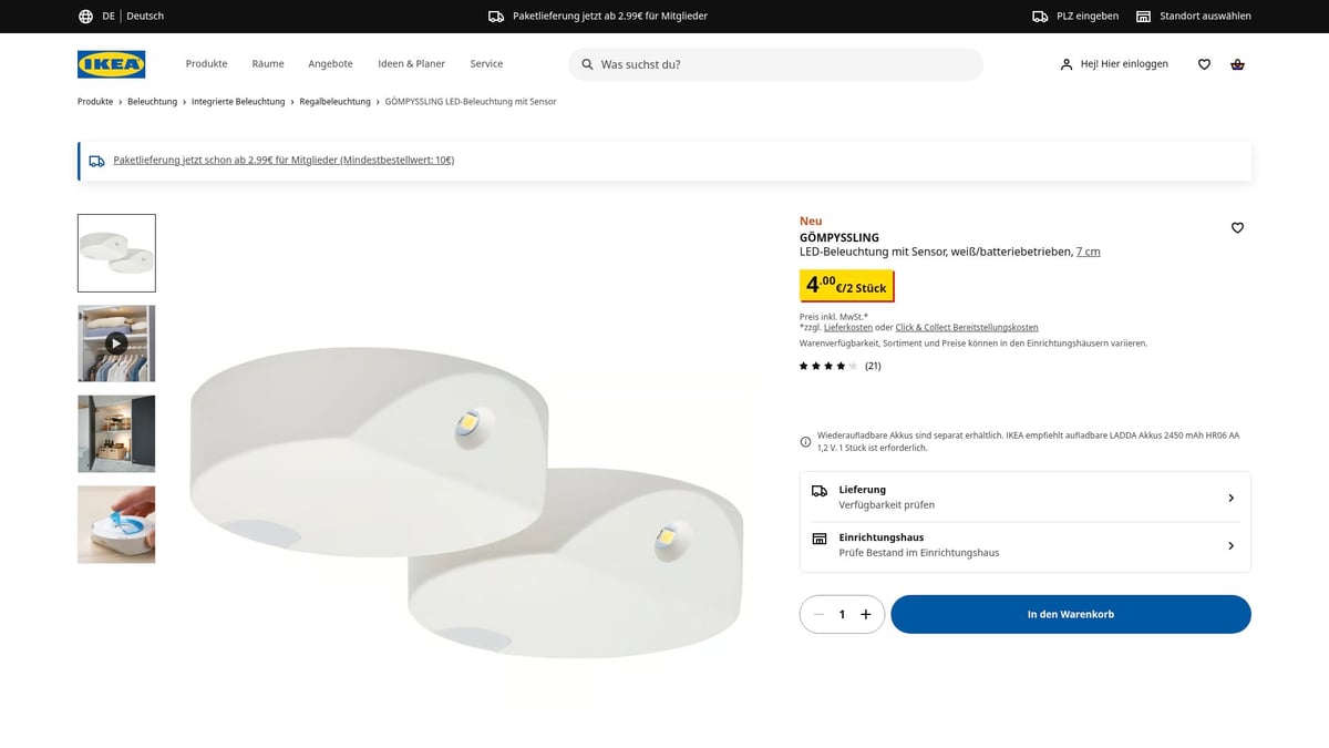 9 Ikea Produkte, Die Dein Zuhause 2026 Verwandeln - GÖMPYSSLING LED-Beleuchtung mit Sensor, weiß/batteriebetrieben, 2er-Set – 4,00 €