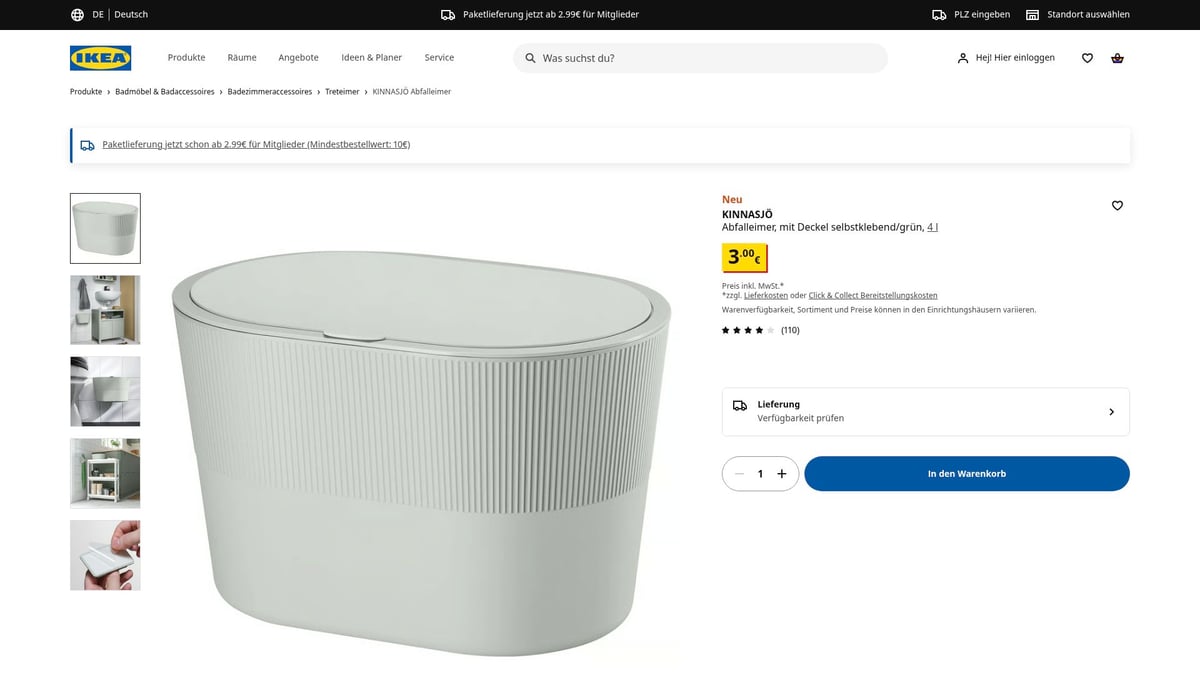 9 Ikea Produkte, Die Dein Zuhause 2026 Verwandeln - KINNASJÖ Abfalleimer, mit Deckel selbstklebend/grün, 4 l – 3,00 €