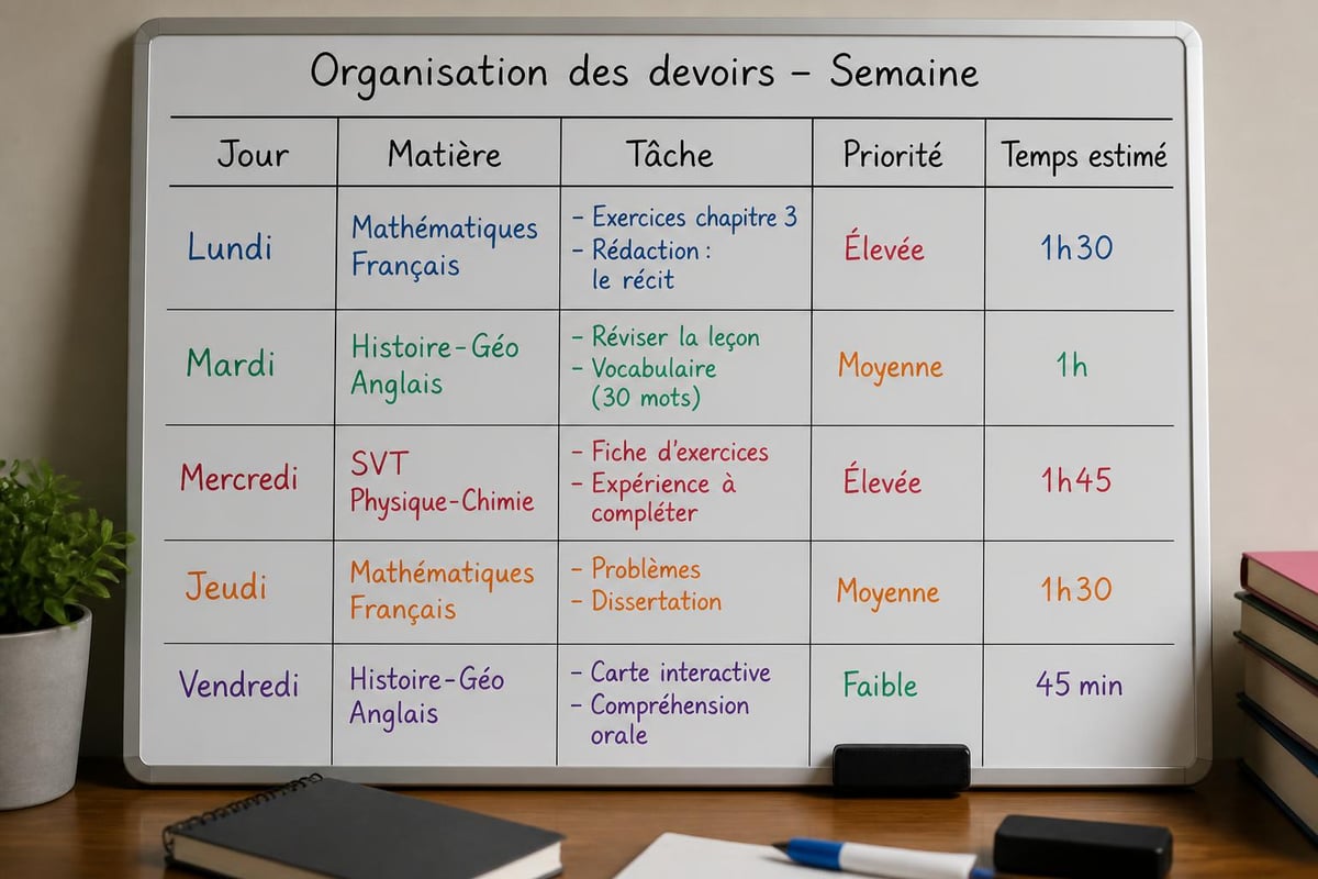 Planification hebdomadaire des devoirs
