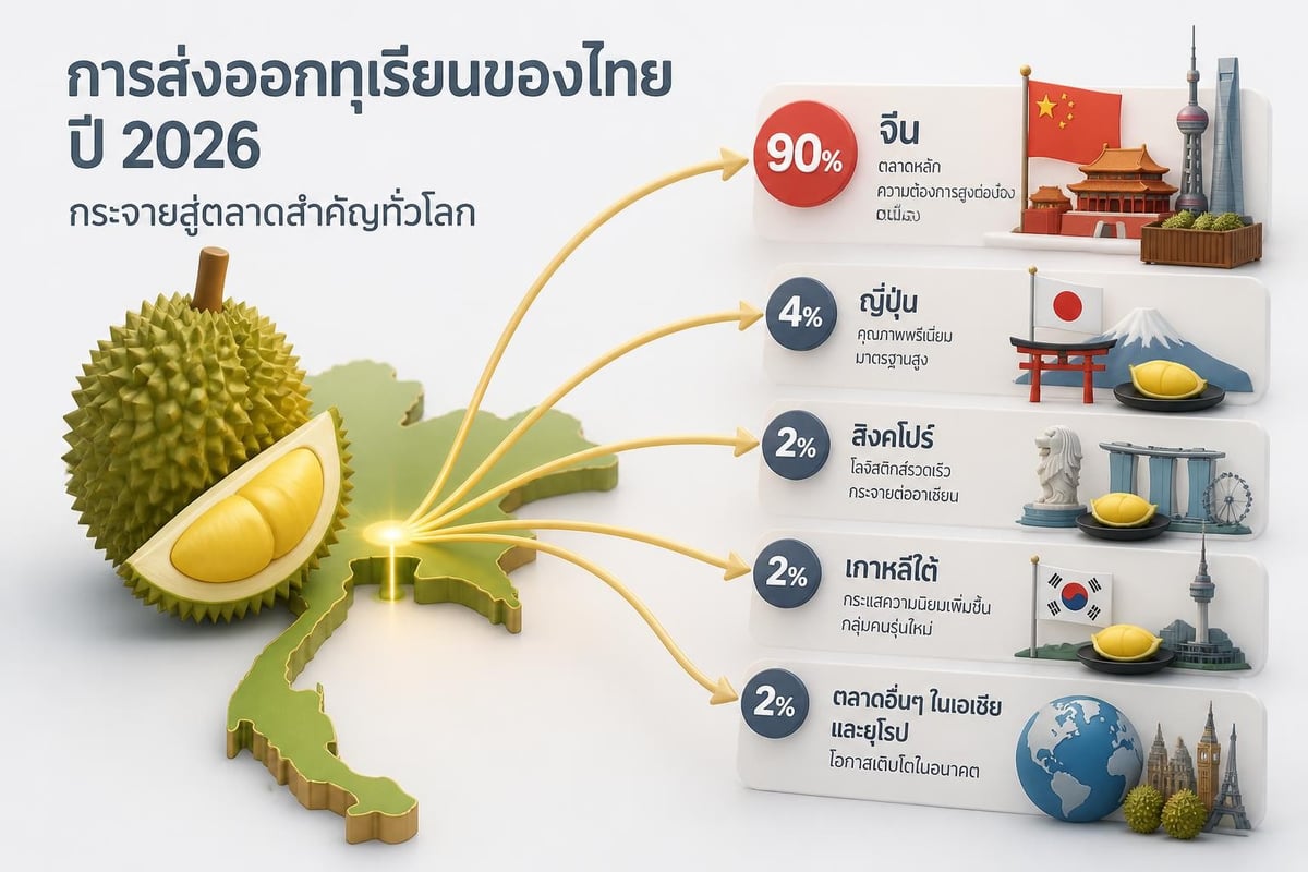 Major durian export markets from Thailand