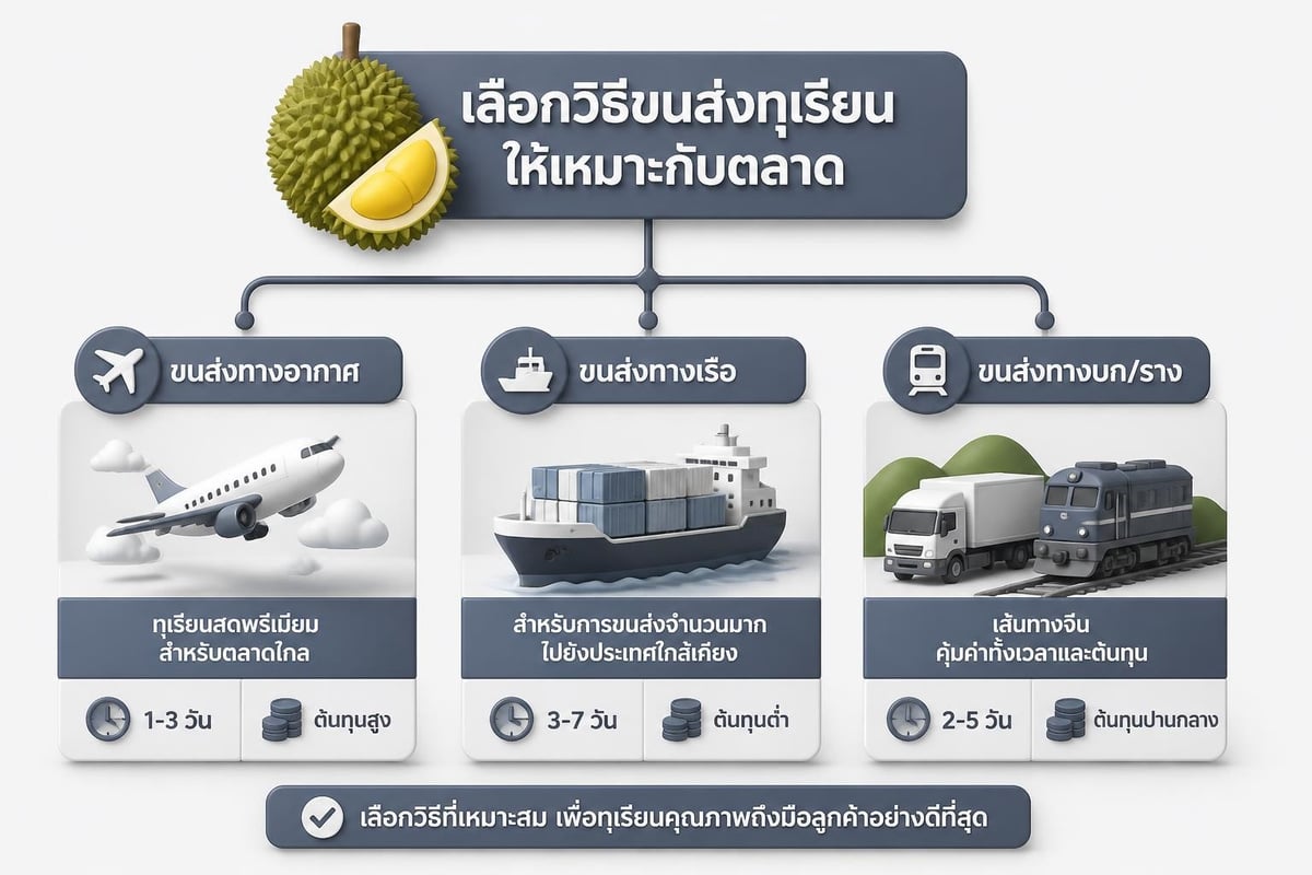 Shipping method comparison for durian export