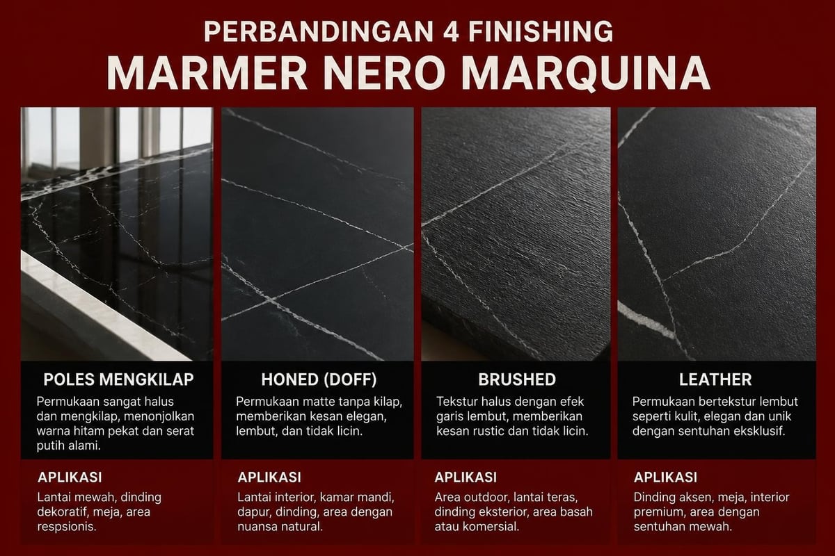 Nero Marquina finishing types comparison