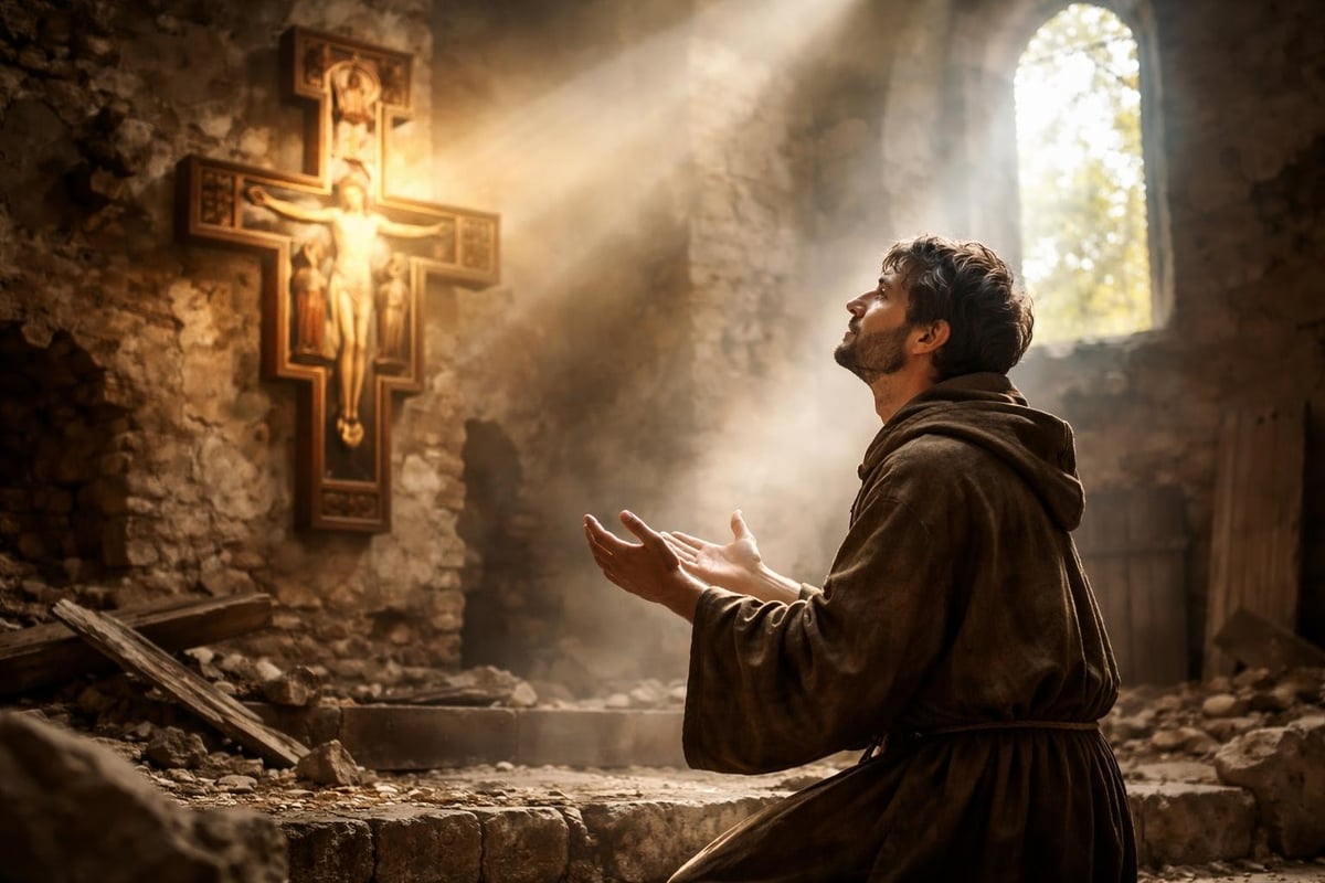 St. Francis praying before the san damiano cross
