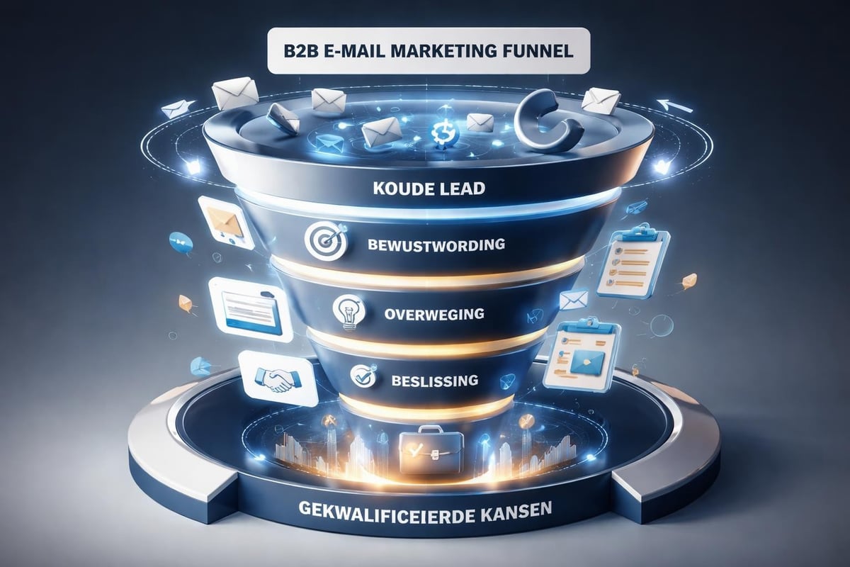 B2B email marketing funnel met verschillende fasen