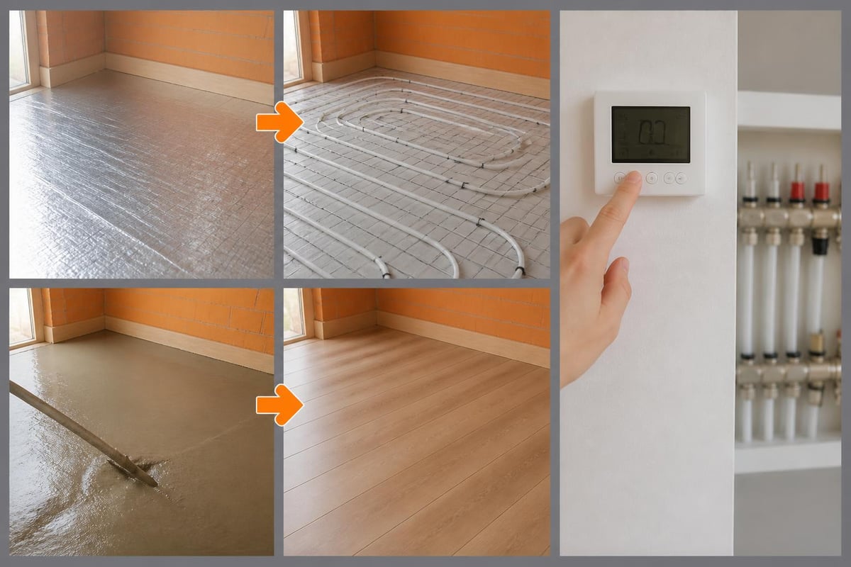 Underfloor warming installation stages