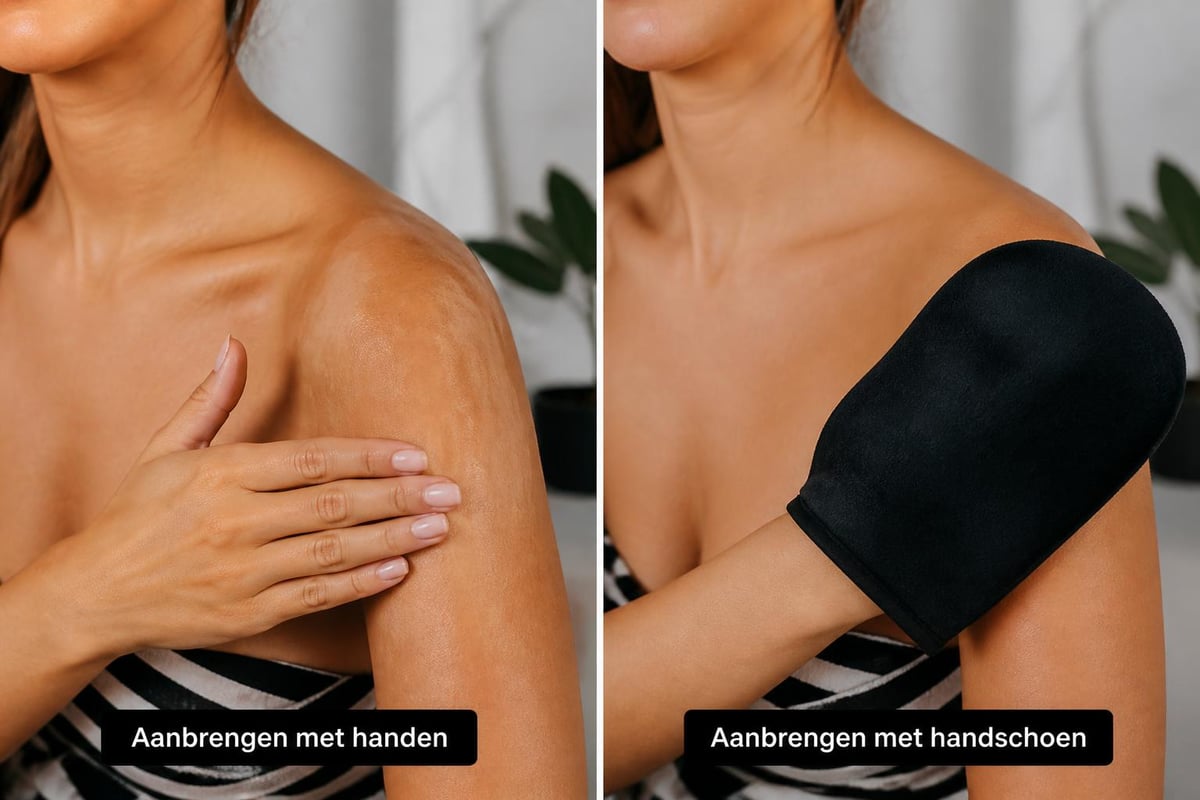 Zelfbruiner applicatie met handschoen