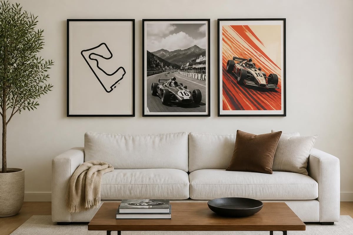 F1 prints in different interior styles