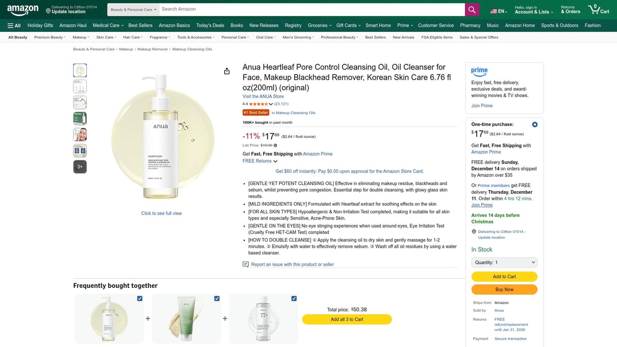 12 Best Inexpensive Korean Skincare Finds for 2026 - Anua Heartleaf Pore Control Cleansing Oil – $20