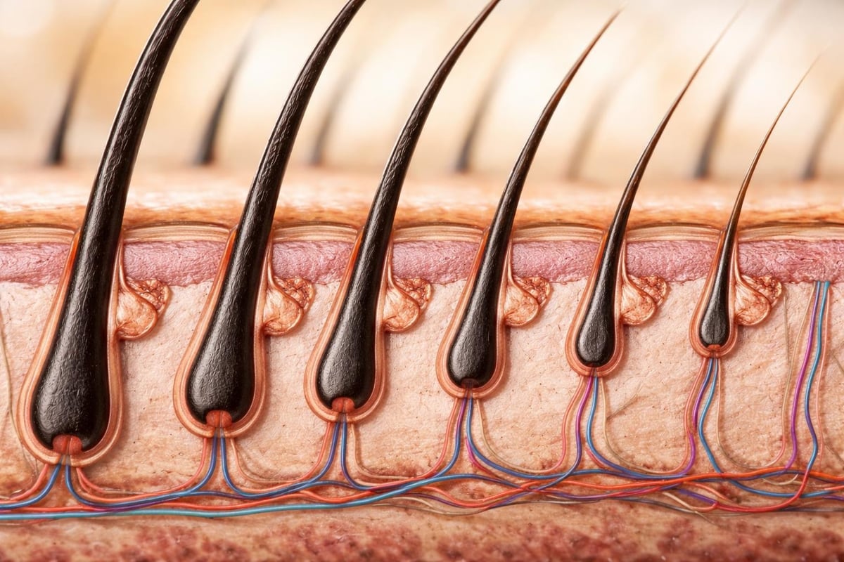 Hair follicle miniaturization stages
