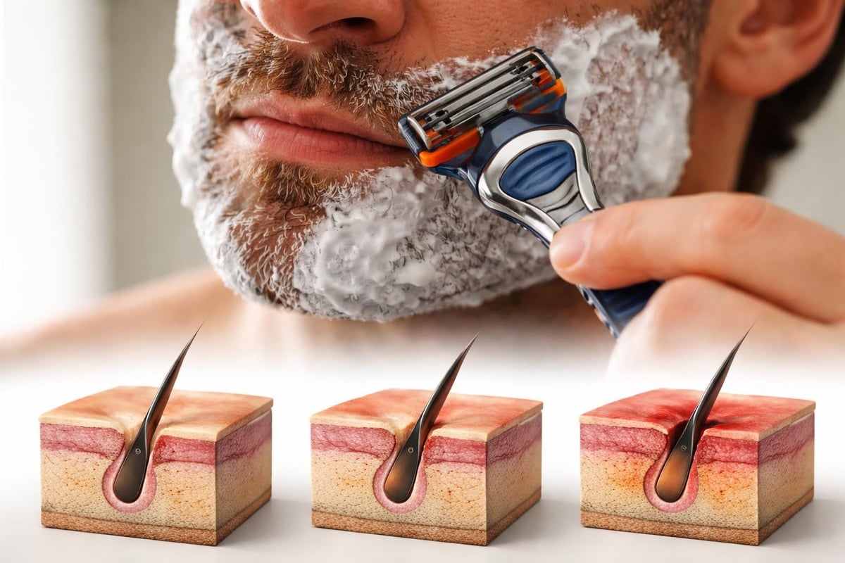Razor blade impact on beard follicles