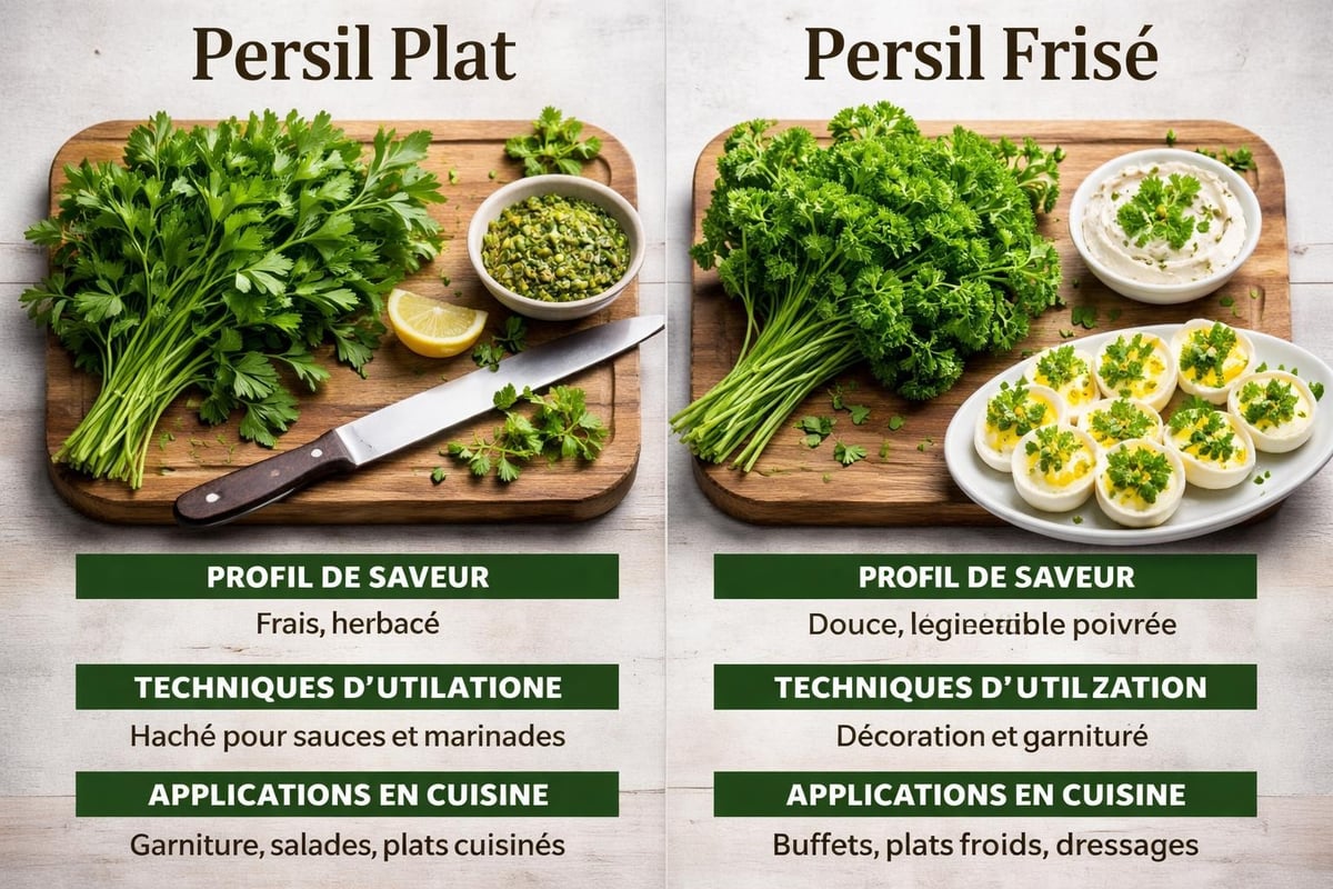 Persil plat et frisé comparaison
