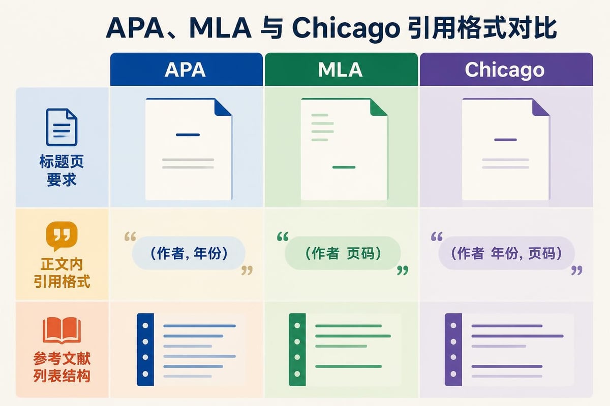 APA MLA Chicago 格式比較