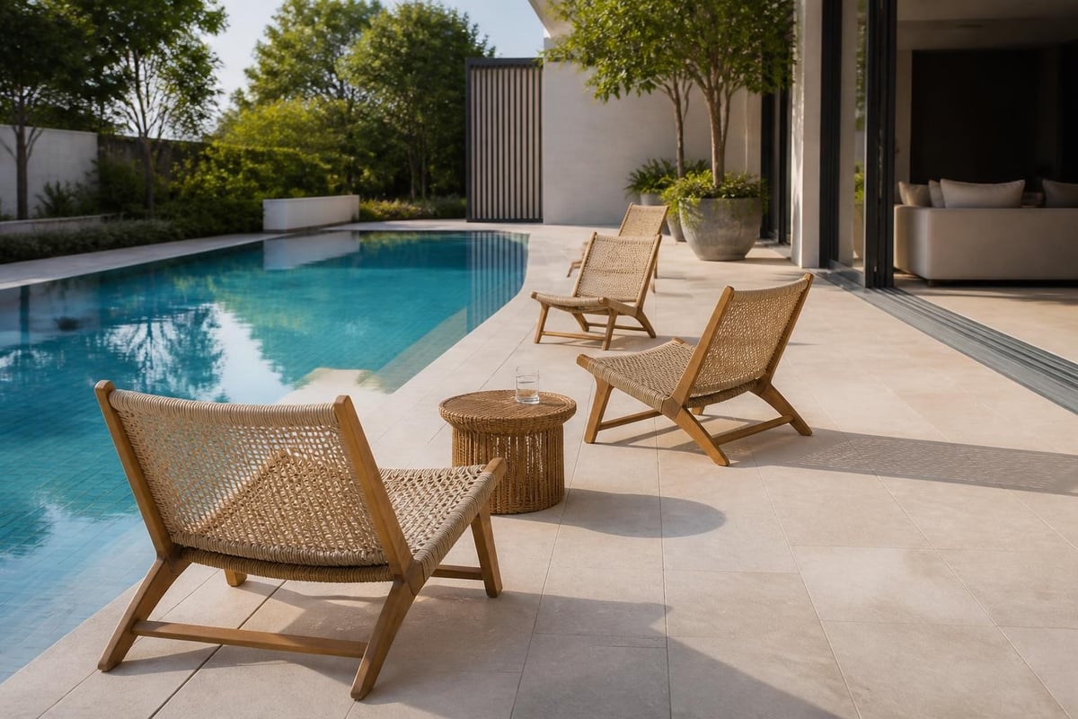 Poolside low lawn chair arrangement