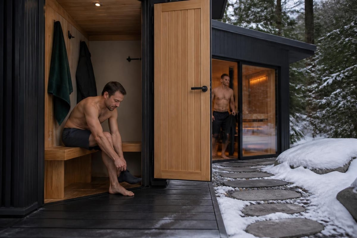 Outdoor sauna changing room benefit