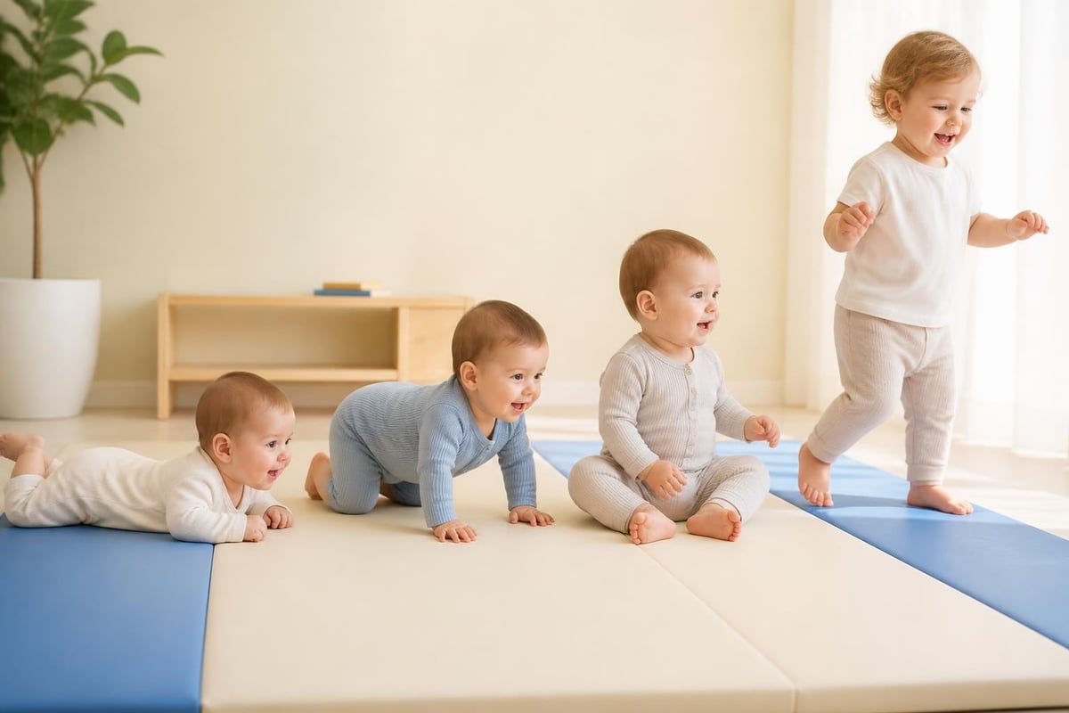 Infant development stages on play mat
