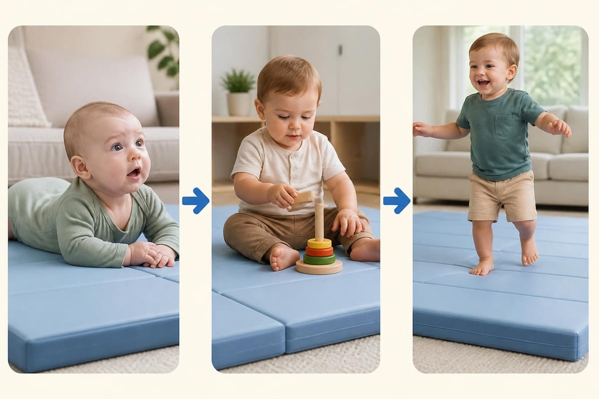Age-appropriate play mat features