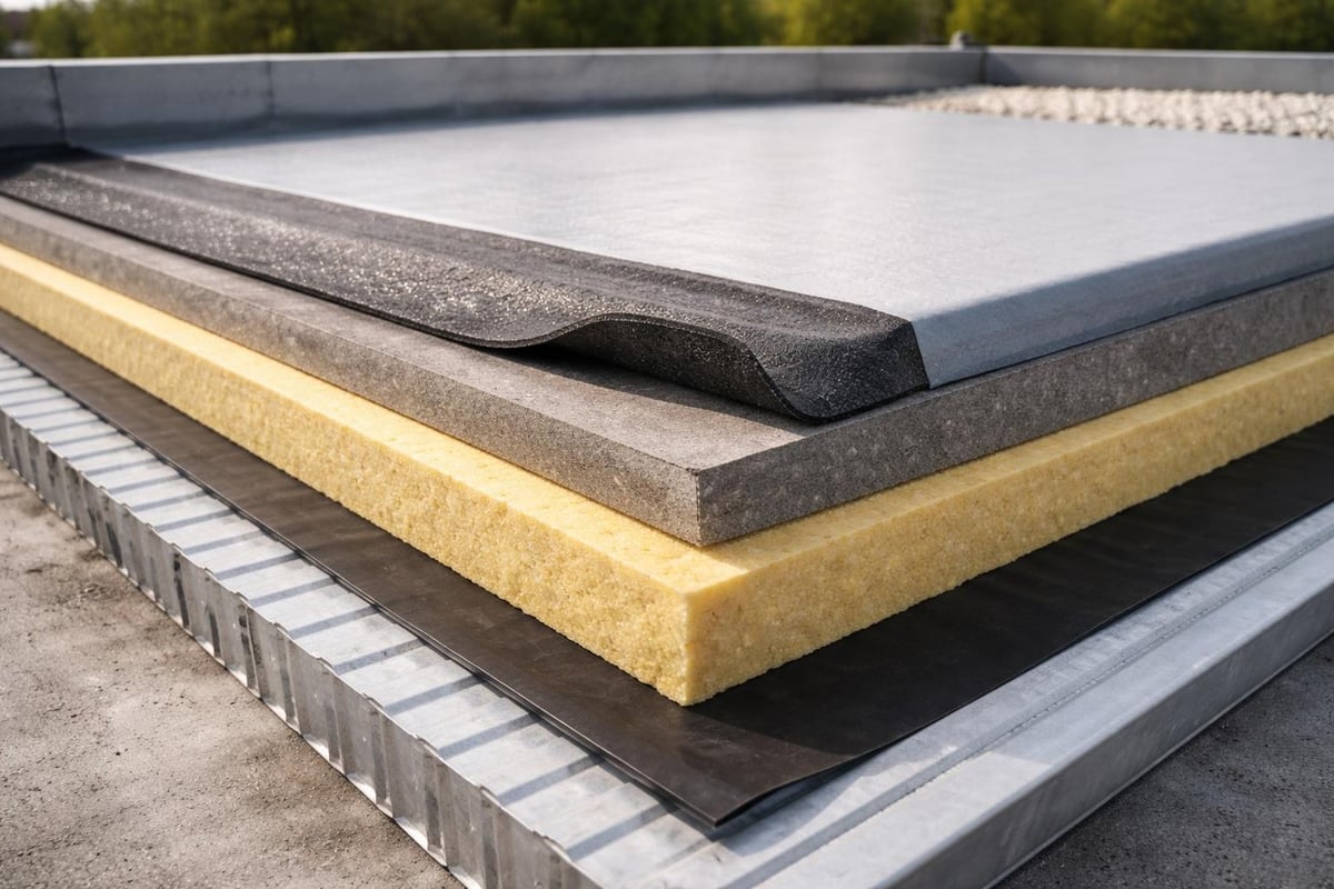 Commercial flat roof layer assembly