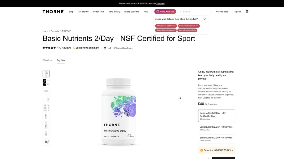 9 Essential Healthy Care Supplements to Boost Wellness in 2026 - Thorne Research Basic Nutrients 2/Day