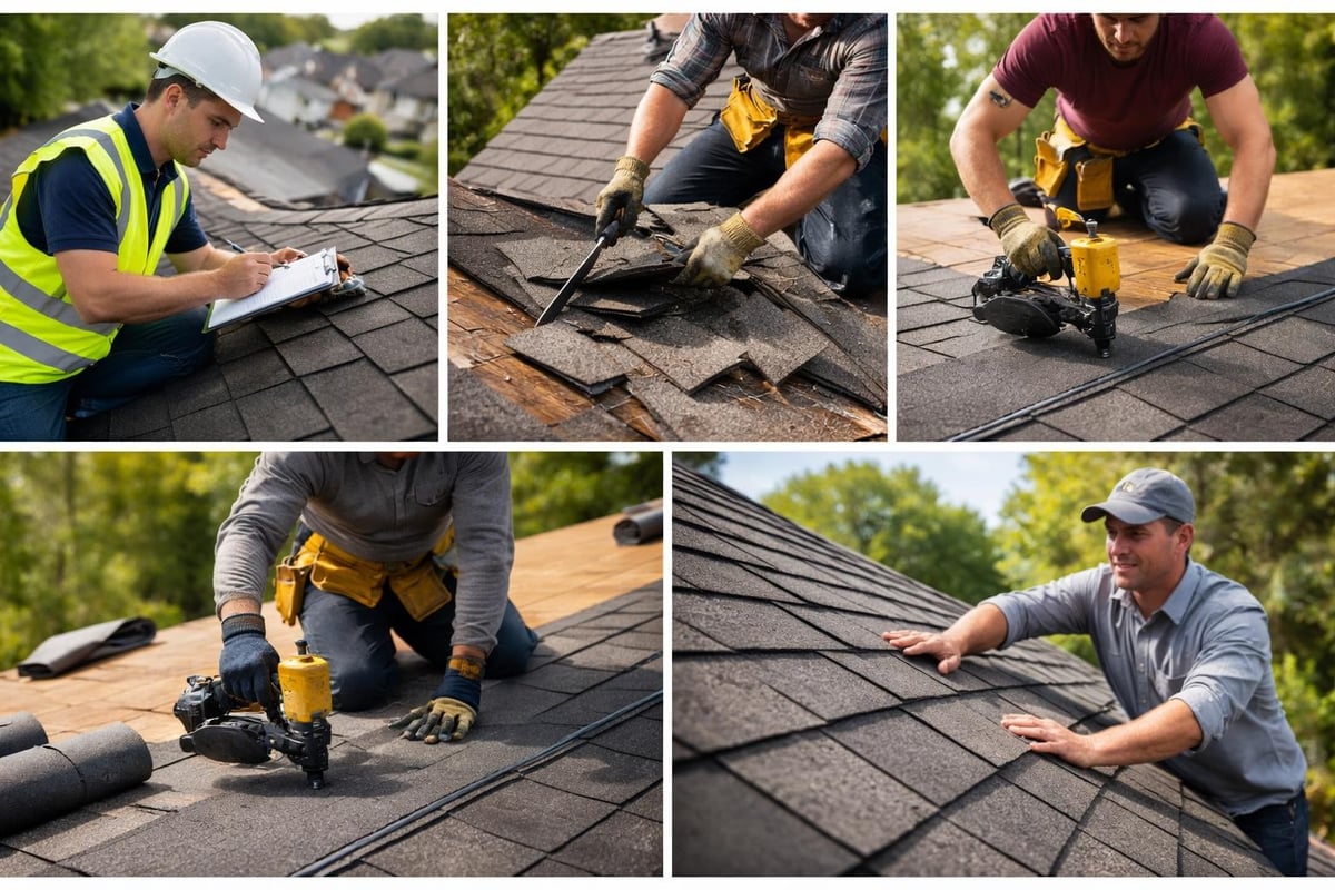 Professional roof repair workflow