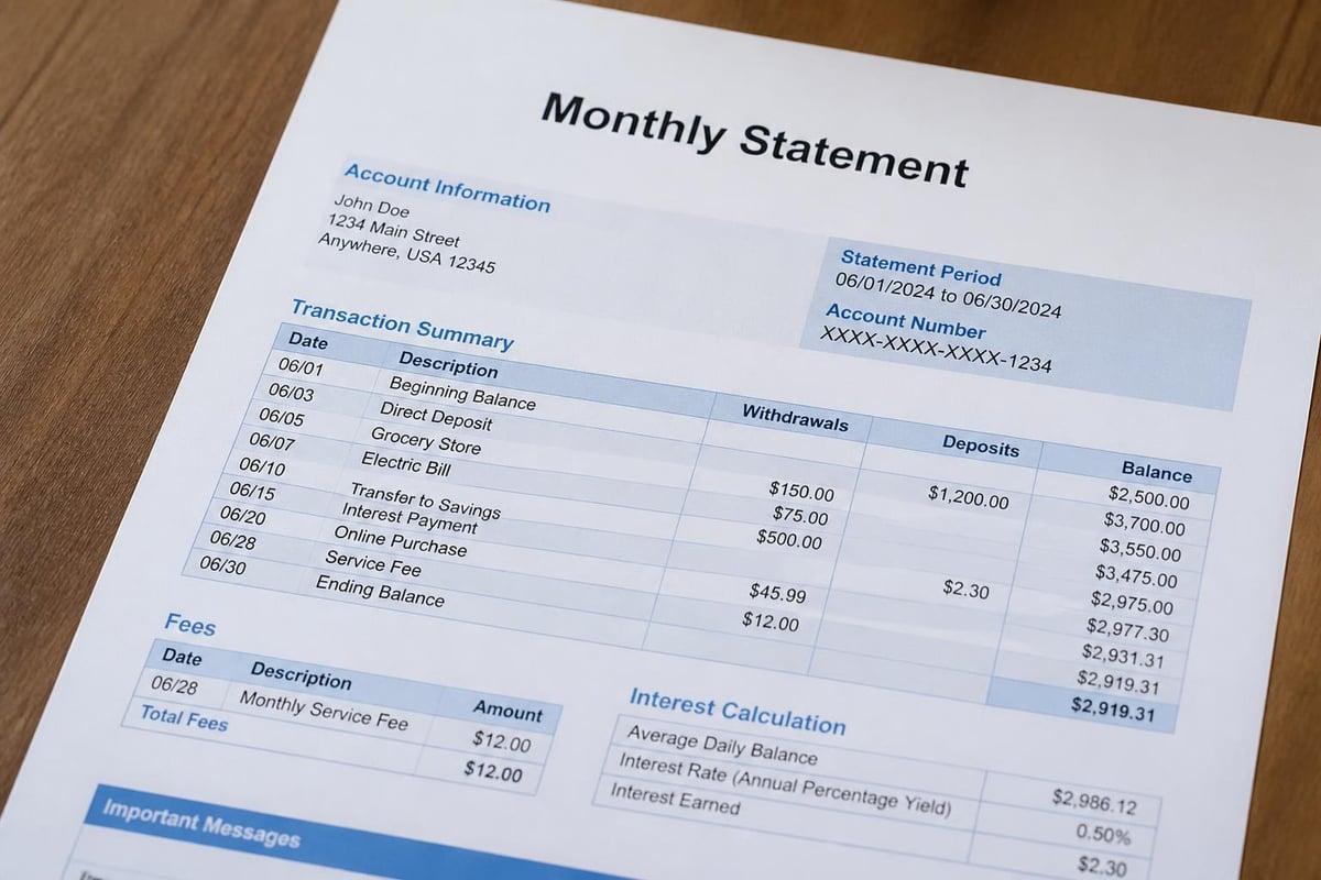 Monthly statement components breakdown
