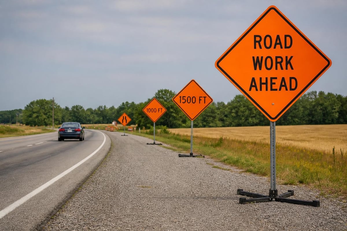 Construction zone warning sign sequence