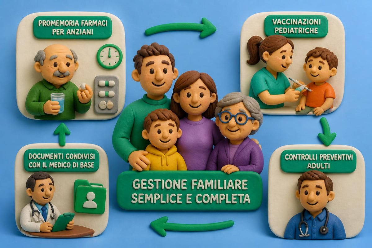 Caregiver che coordina profili sanitari di bambini e anziani