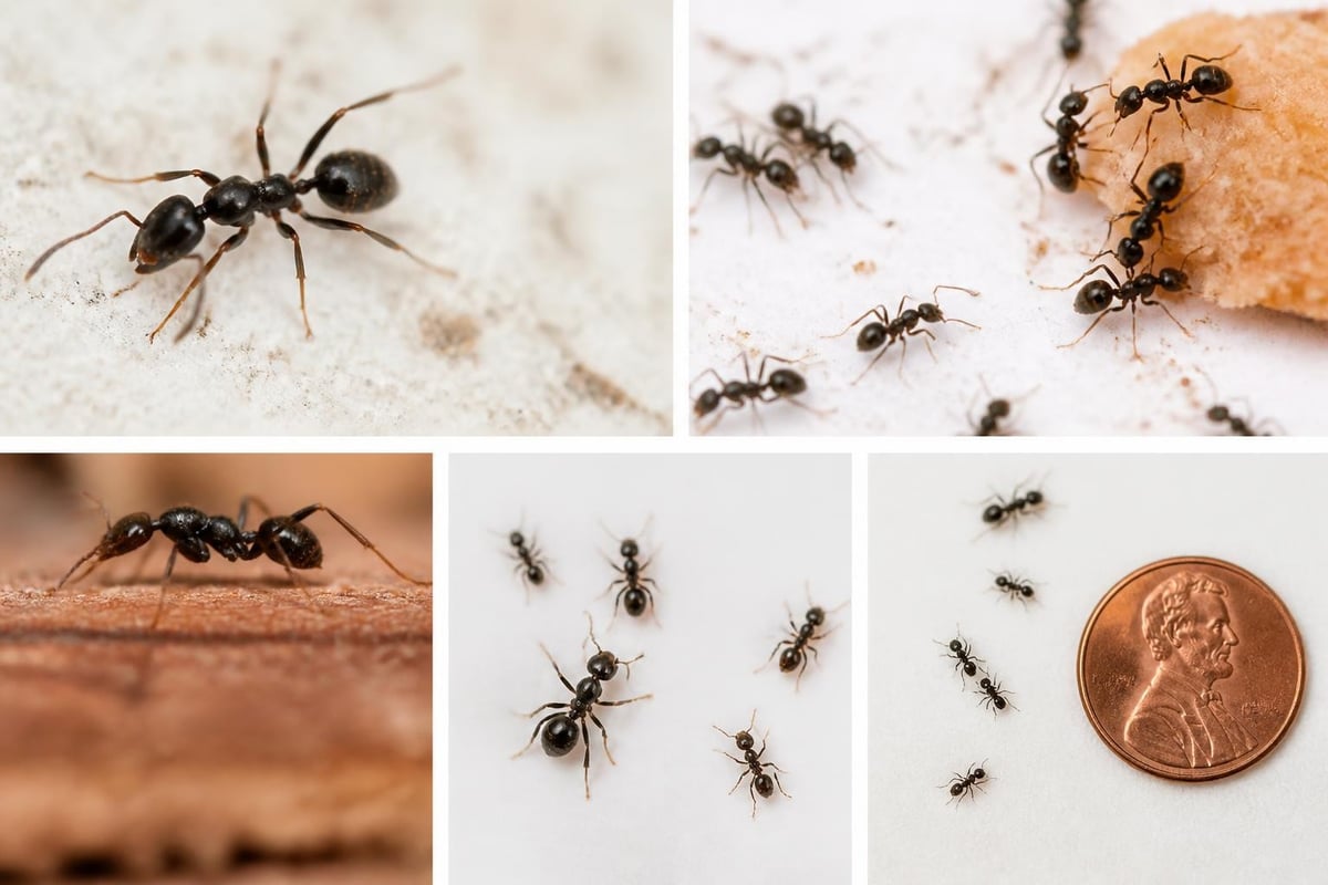 Tiny black ant identification features
