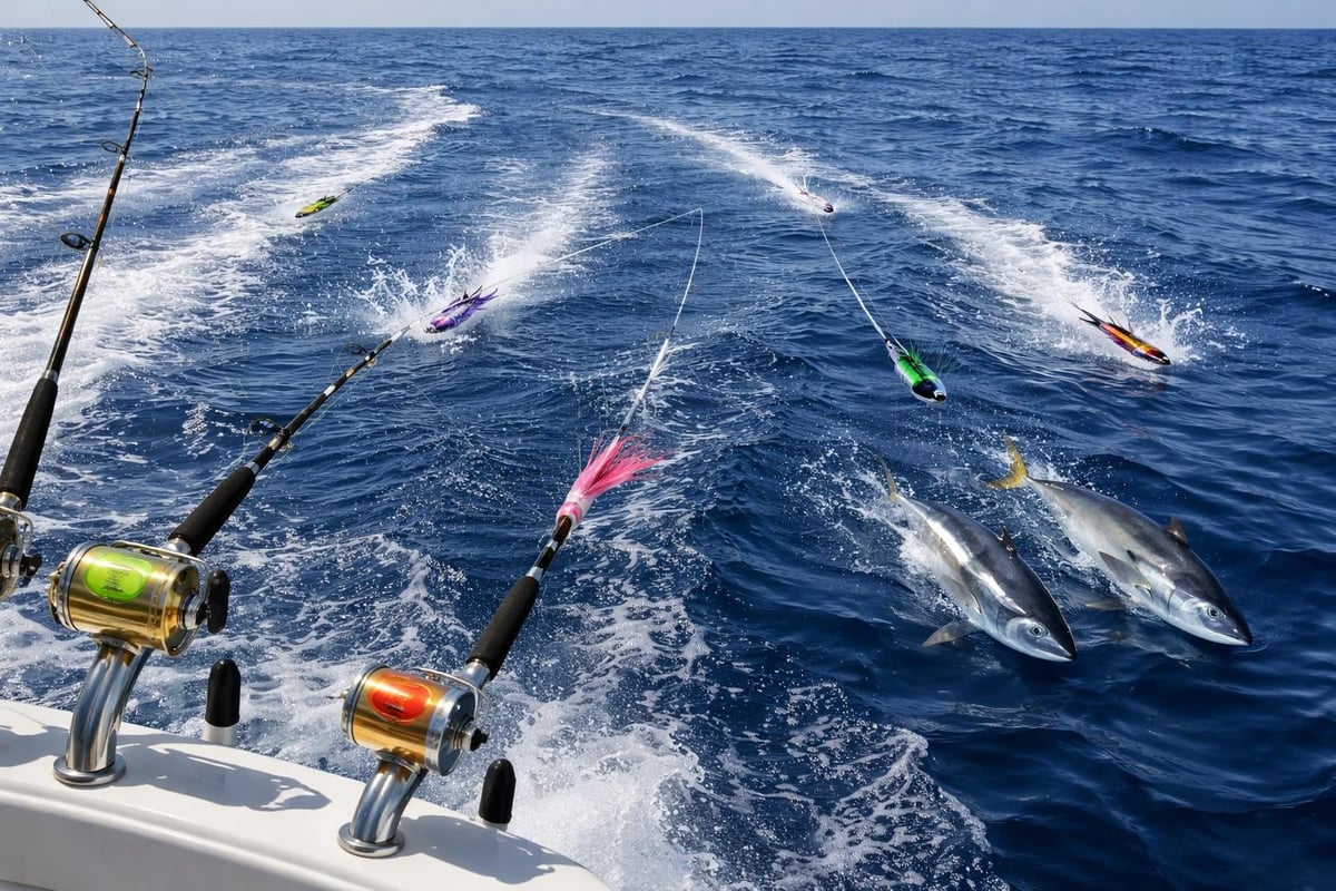 Trolling spread setup for tuna