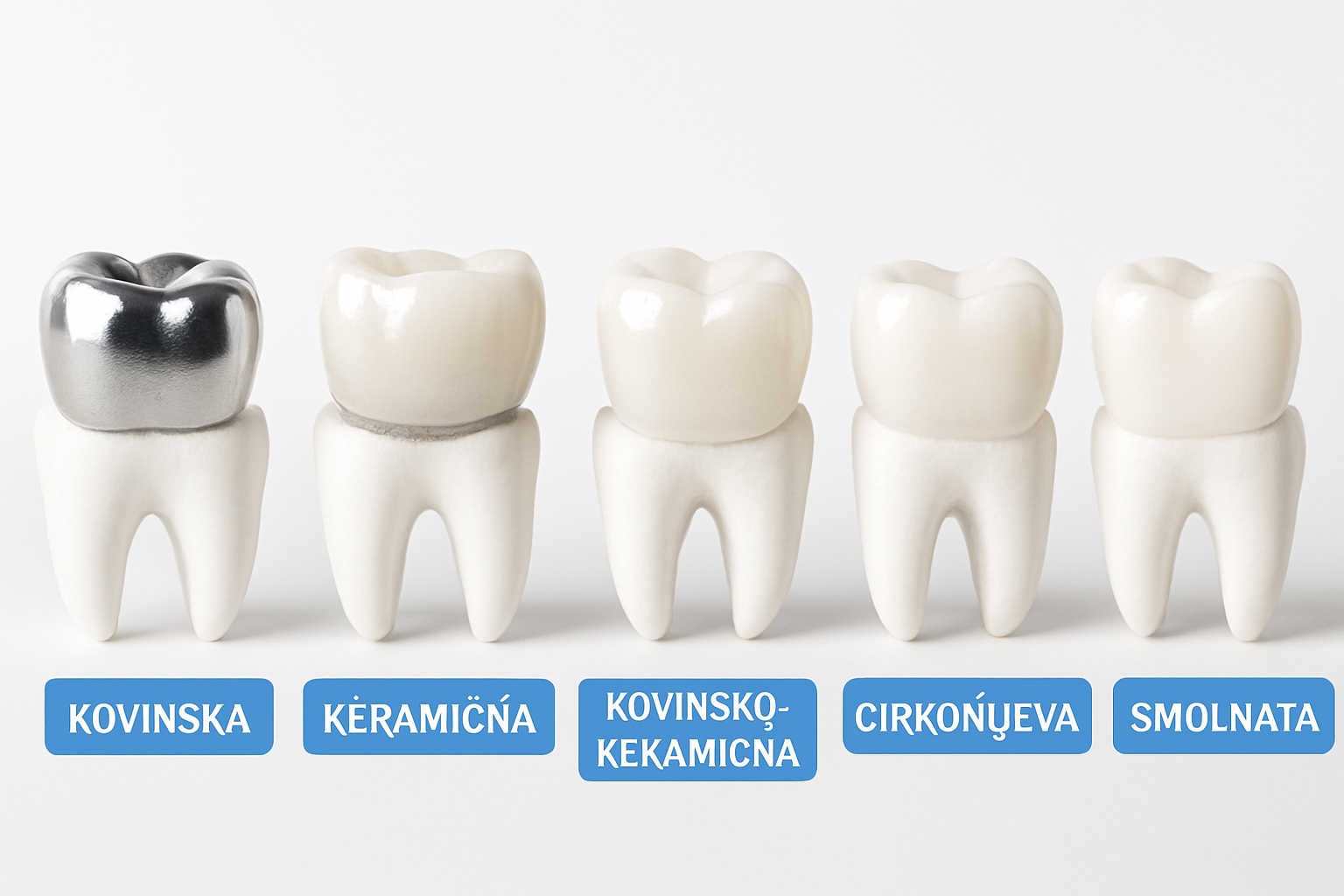 Vrste zobnih kron in materiali