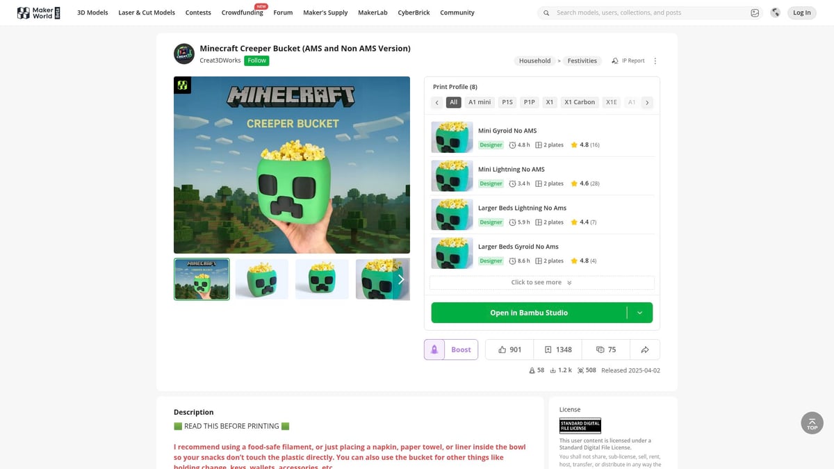 As 12 melhores coisas para imprimir em 3D em 2025 que deve experimentar - Balde de pipocas Minecraft Creeper