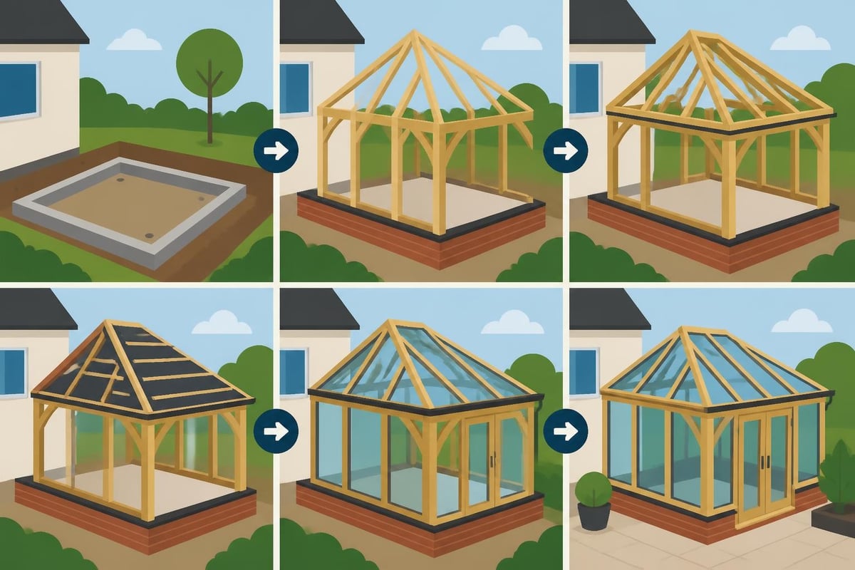 Oak conservatory construction stages