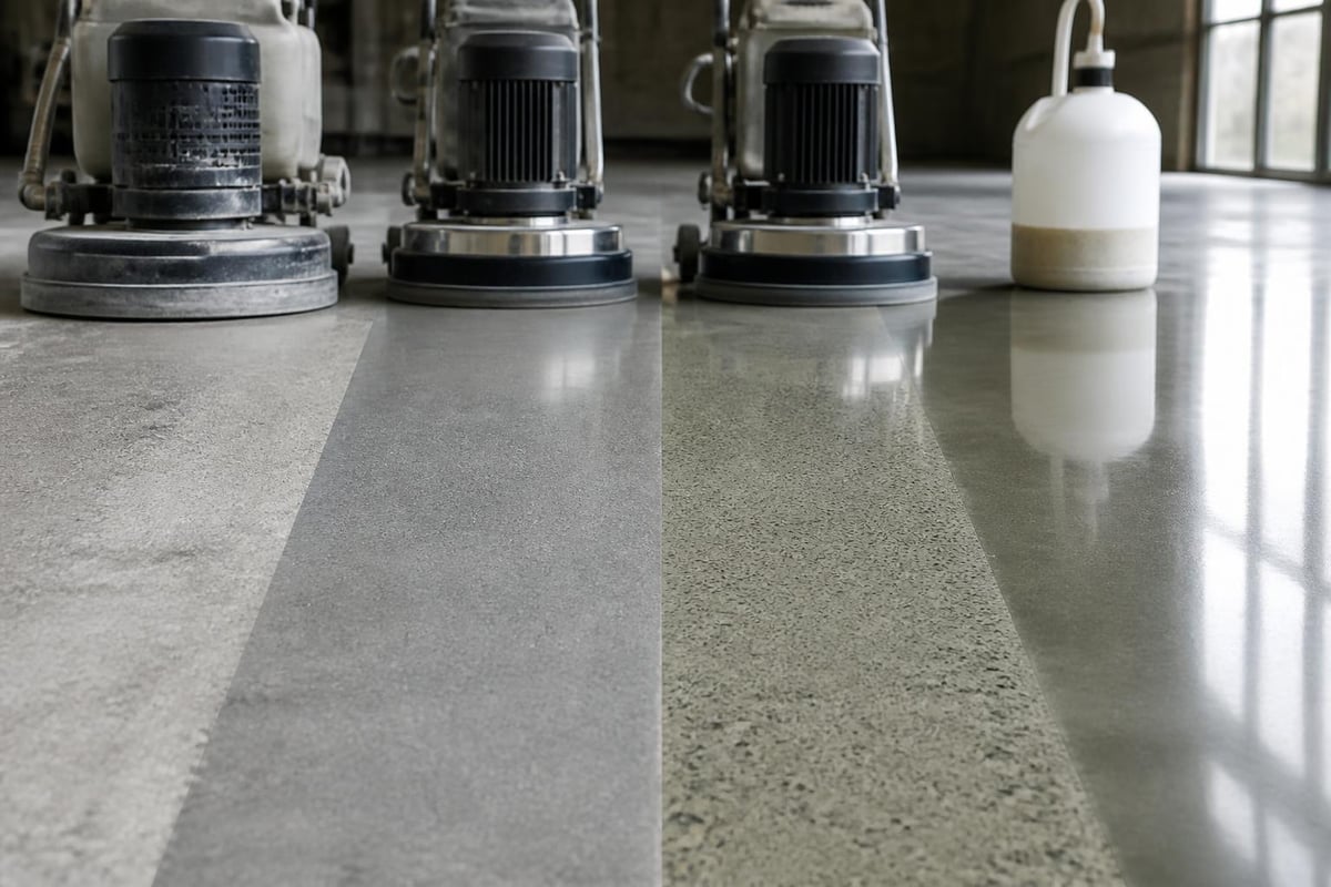 Concrete polishing transformation stages