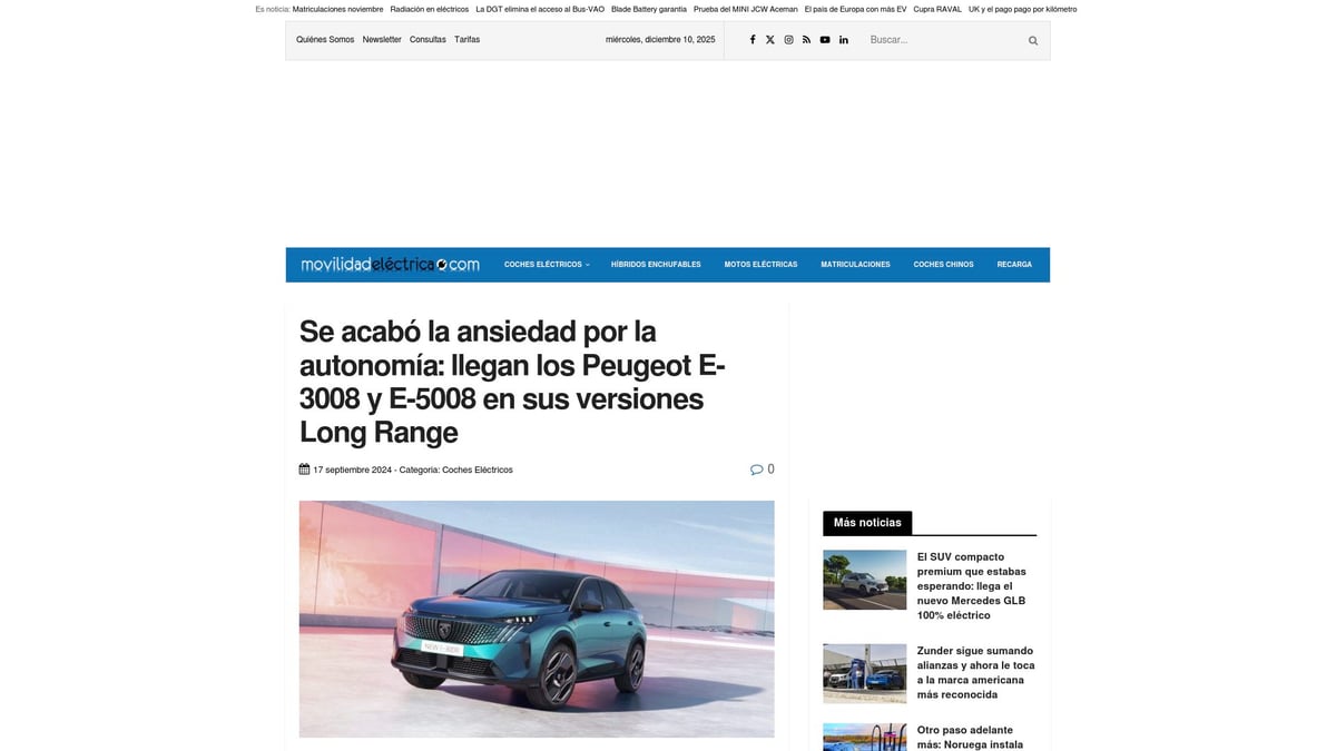 Top 8 Coches Eléctricos Con Más Autonomía en 2026 - Peugeot E-3008 Long Range