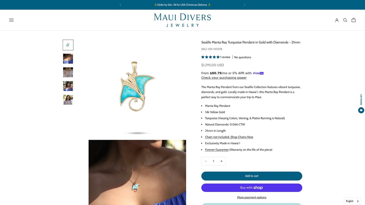 7 Must-See Jewelry Ocean Pieces for Trendsetters in 2026 - Sealife Manta Ray Turquoise Pendant in Gold with Diamonds