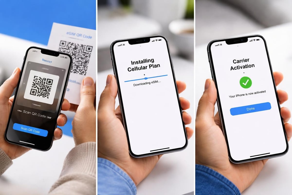 QR code eSIM activation workflow