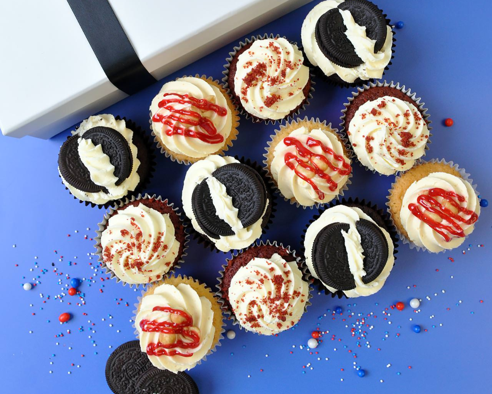 Cookies, Red Velvet and Peanut Butter Cupcake Selection