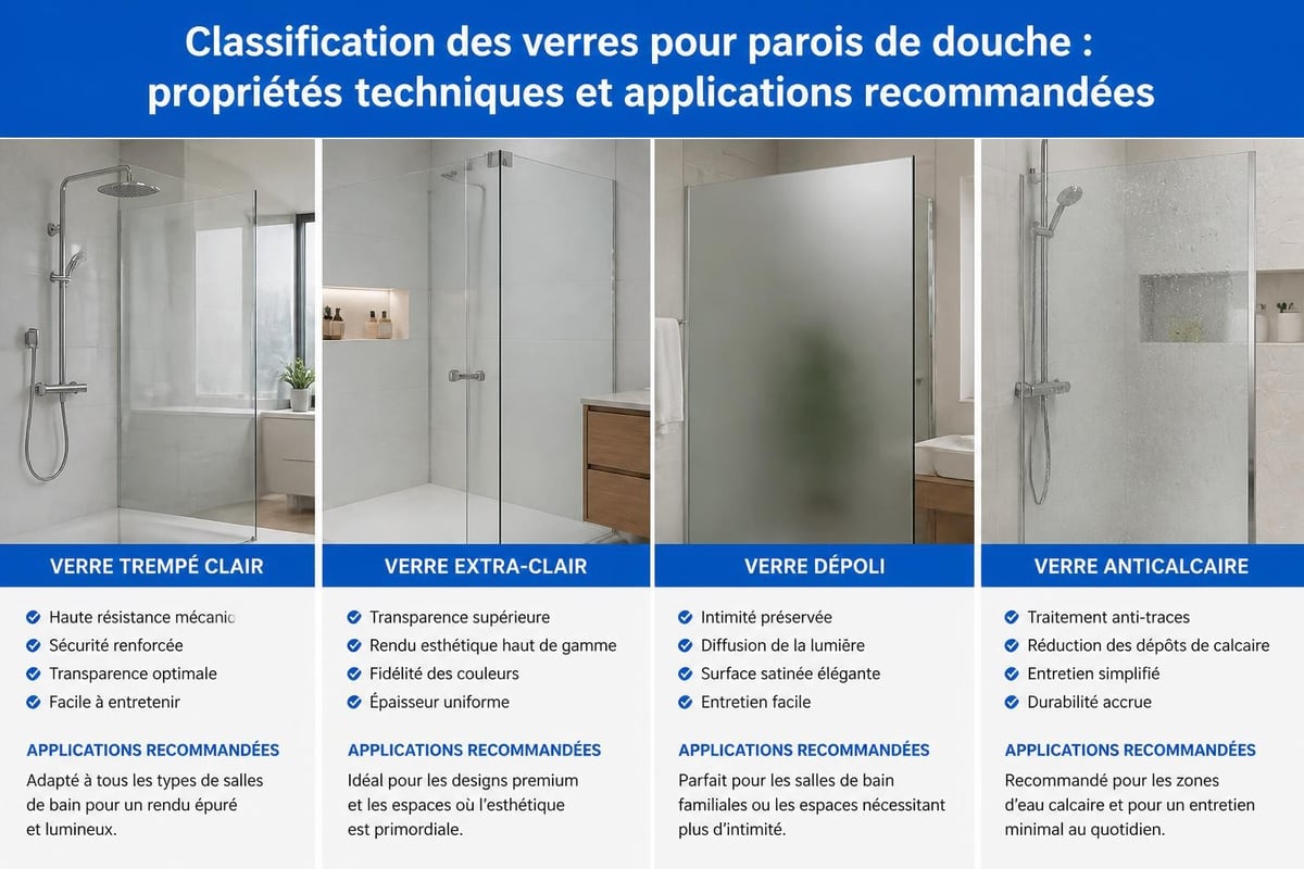 Types de verre pour douche