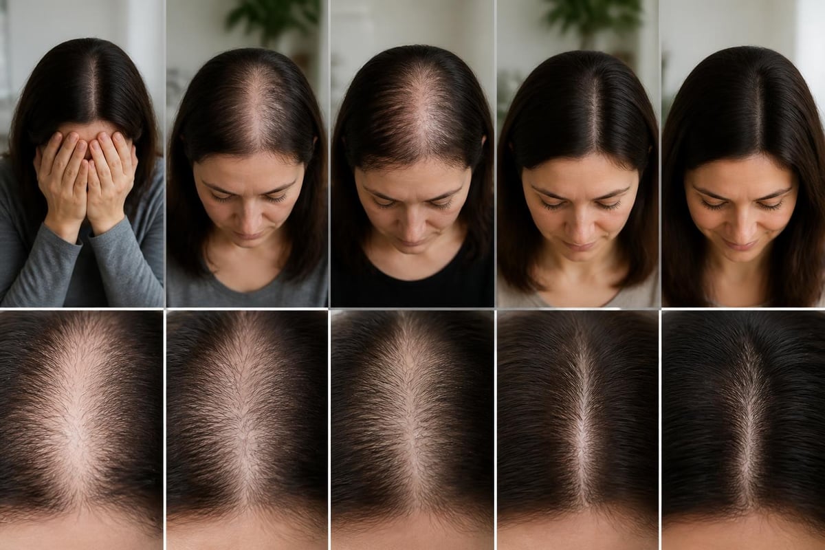 Telogen effluvium recovery as temporary shedding resolves and hair follicles return to their normal growth cycle